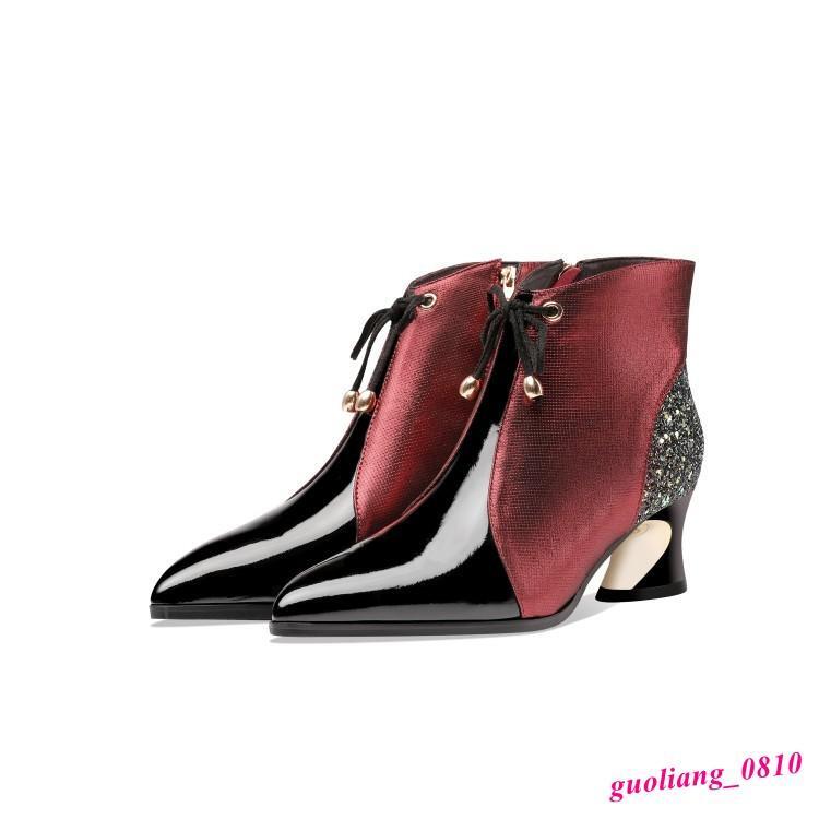 Women’s Leather Ankle Boots Formal Shoes Chunky Heel Pointed Toe