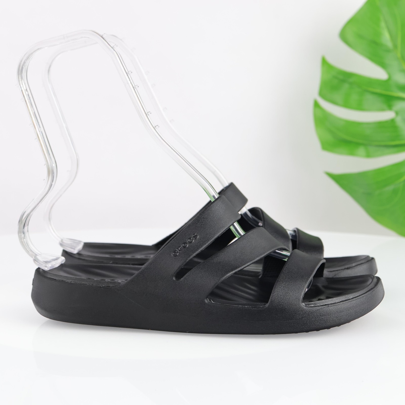 Crocs Womens Getaway Strappy Sandal Size 10 Black Slide Comfort Beach Pool Shoes