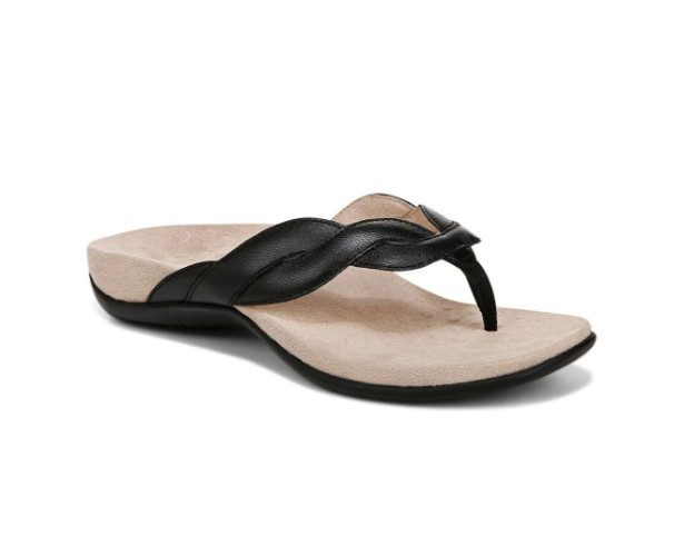 Vionic’s Bella Braid Toe Post Sandal, Black Nappa