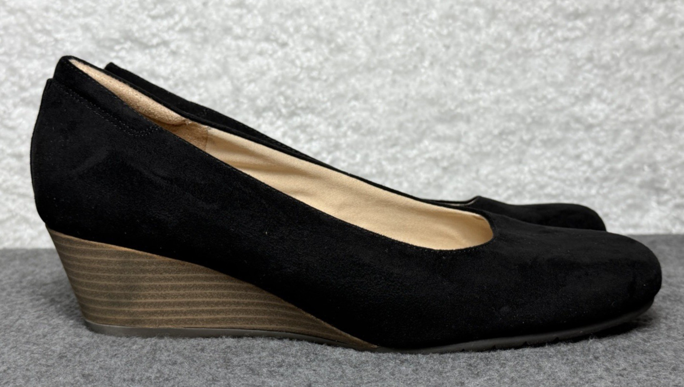 Dr Scholls Women’s BE FLEX Round Toe Wedge Pump Black Size 10W – Wide Width