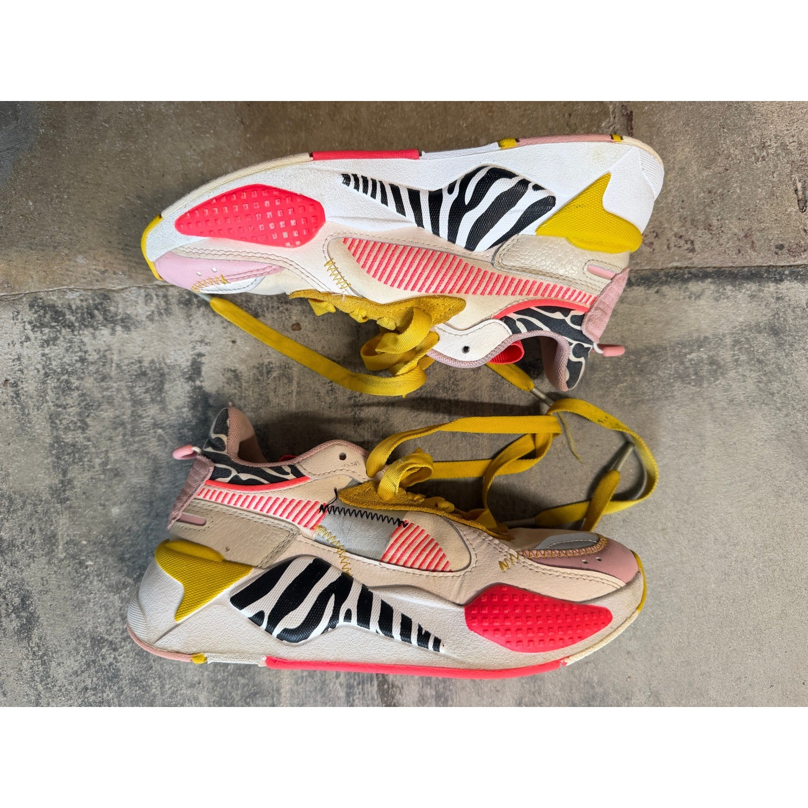 Puma RS-X Wildcats Womens Sneakers Pink Yellow Zebra Animal Print Size 5.5