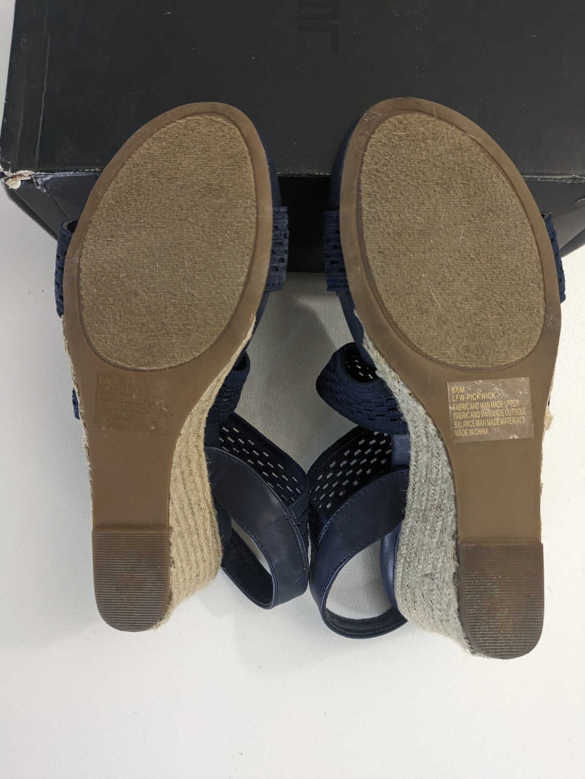 LONDON FOG Womens Pickwick Open Toe Espadrille Stretch Wedge Sandals Navy 8.5