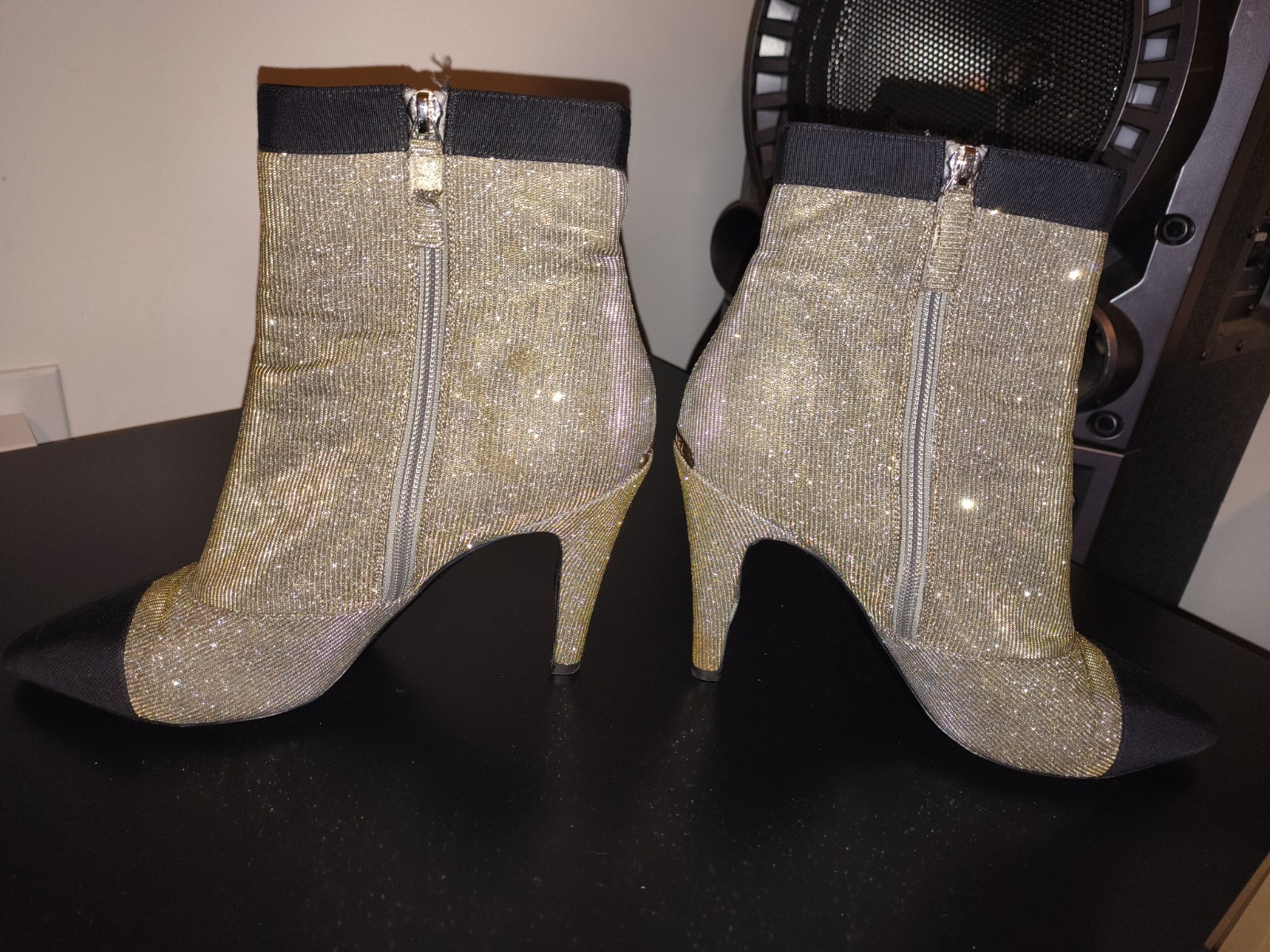 Chanel Glitter Logo Ankle Booties