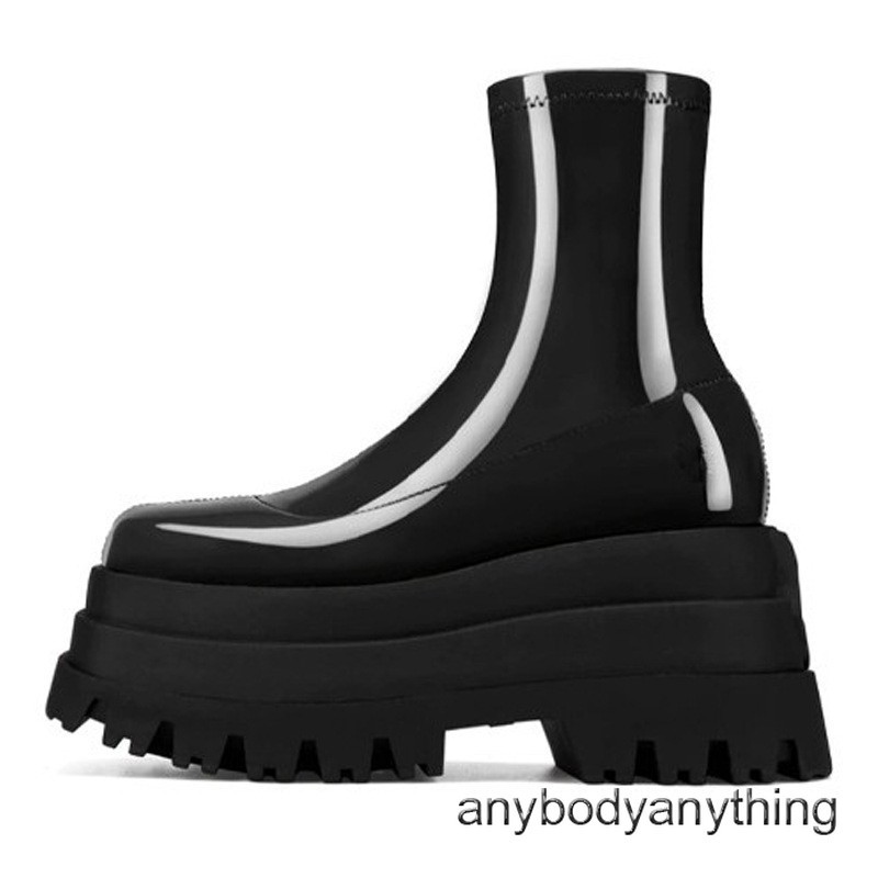 Street Style Women Thick Soled Platform Stretchy Ankle Boots High Heel Round Toe