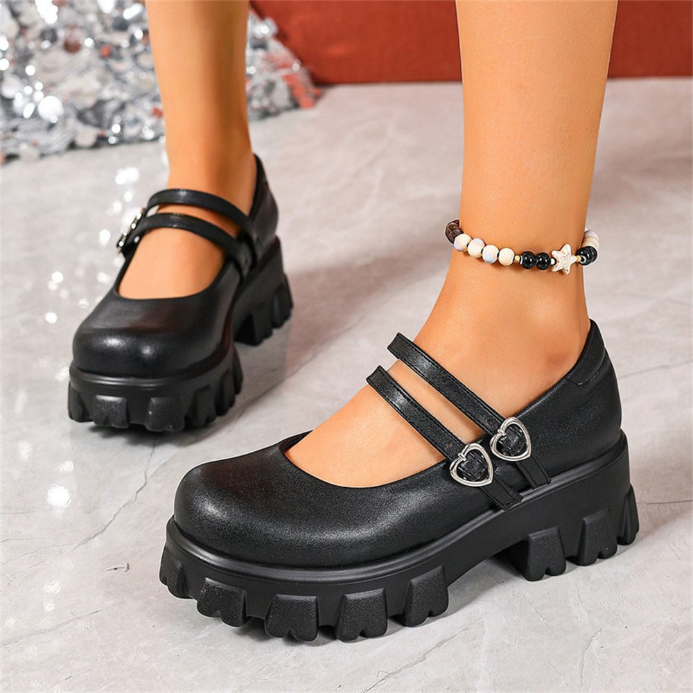 Women’s Double Strap Buckle Chunky Heels Goth Platform Mary Jane Dress Pumps