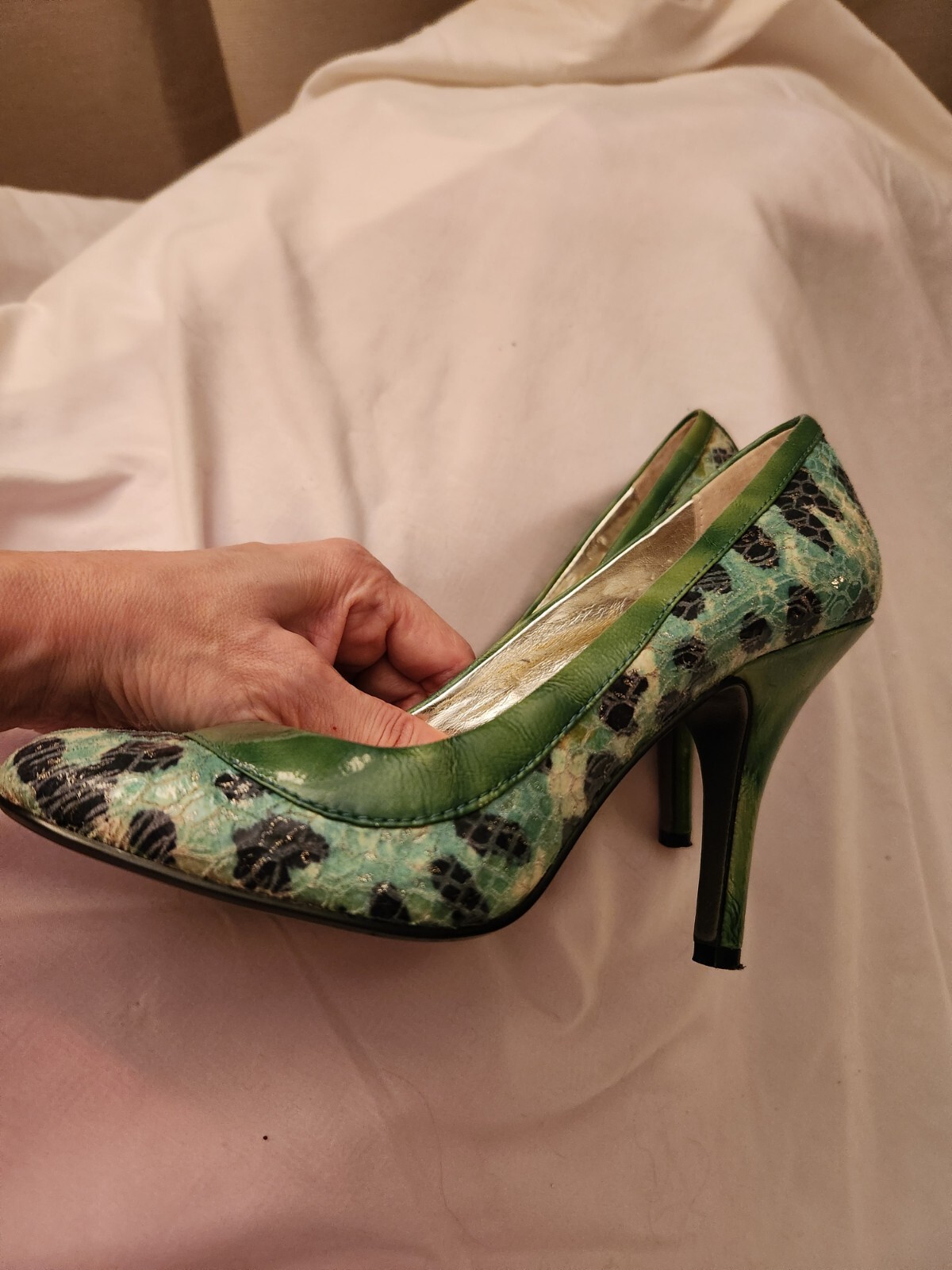 Naughty Monkey 7 Green And Blue W/ Black Leopard Print & Gold Sparkle Pumps