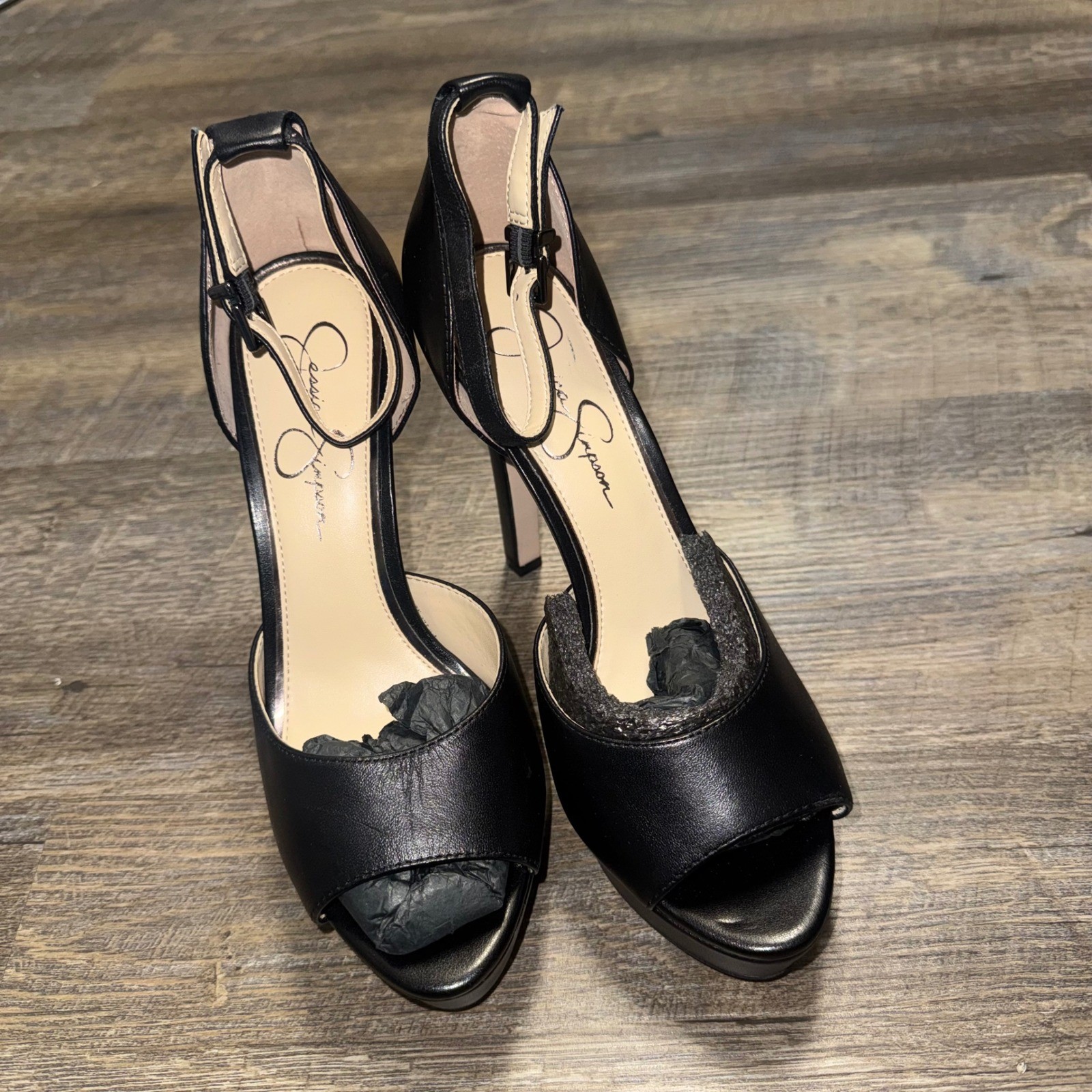 Jessica Simpson Beeya Platform Heels Black Ankle Strap Sandals Women’s 9.5 NWOT