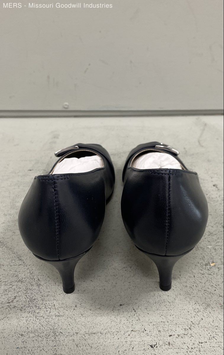 Vaneli Black Leather Buckle Square Toe Kitten Heel Pumps Women’s Size 9.5 M