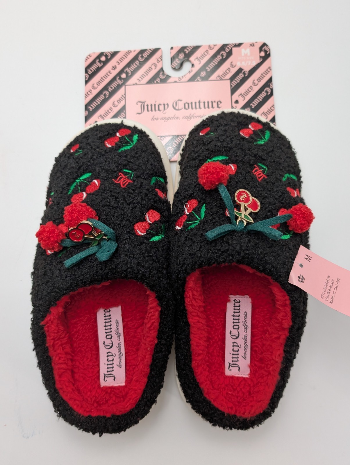 Juicy Couture Women’s JC-CALLIOPE Cherry Print Slip-On Slippers Size M 6.5 7