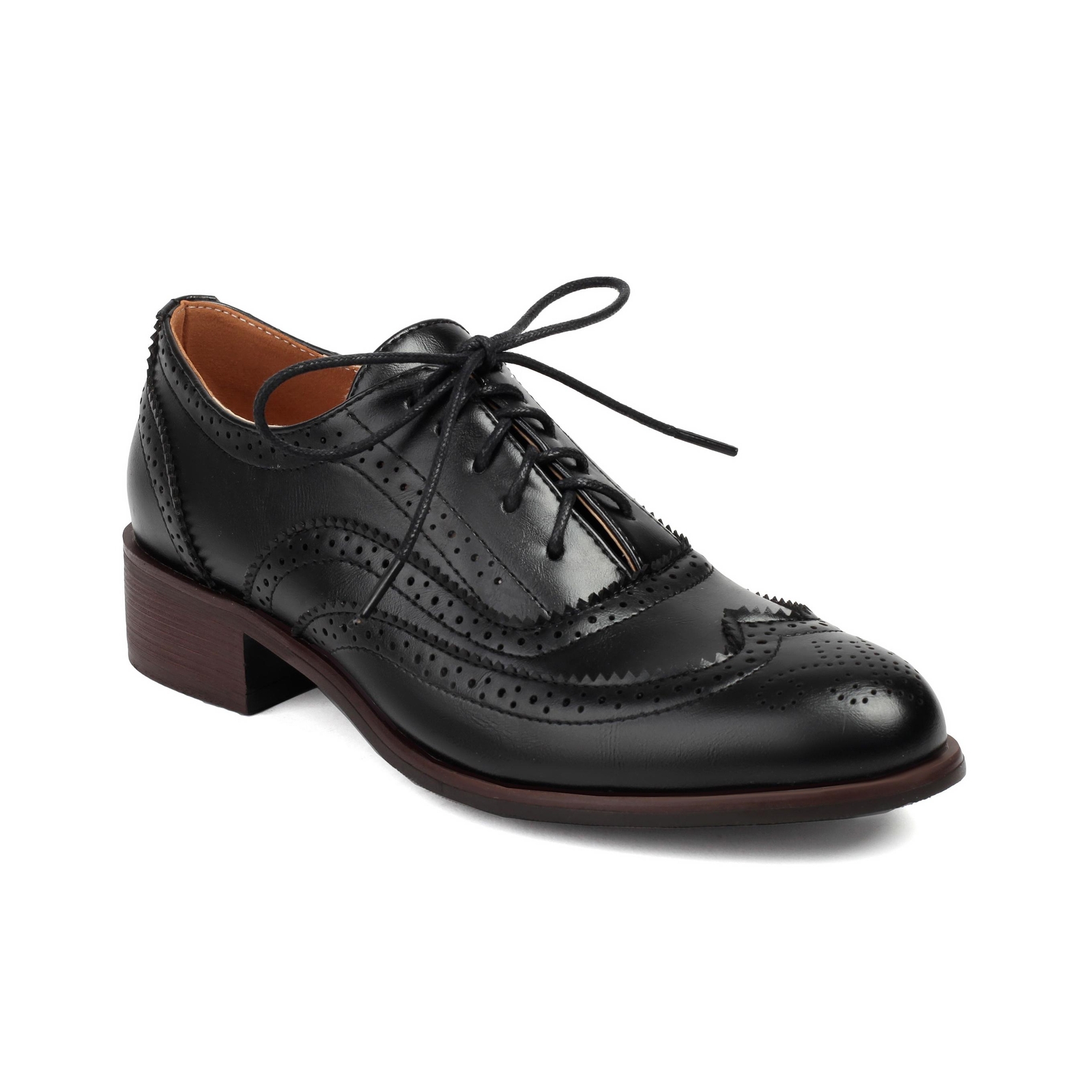 Women’s Wing Tip Lace Up Brogue College Pumps Leather Colorblock Shoes Plus Size