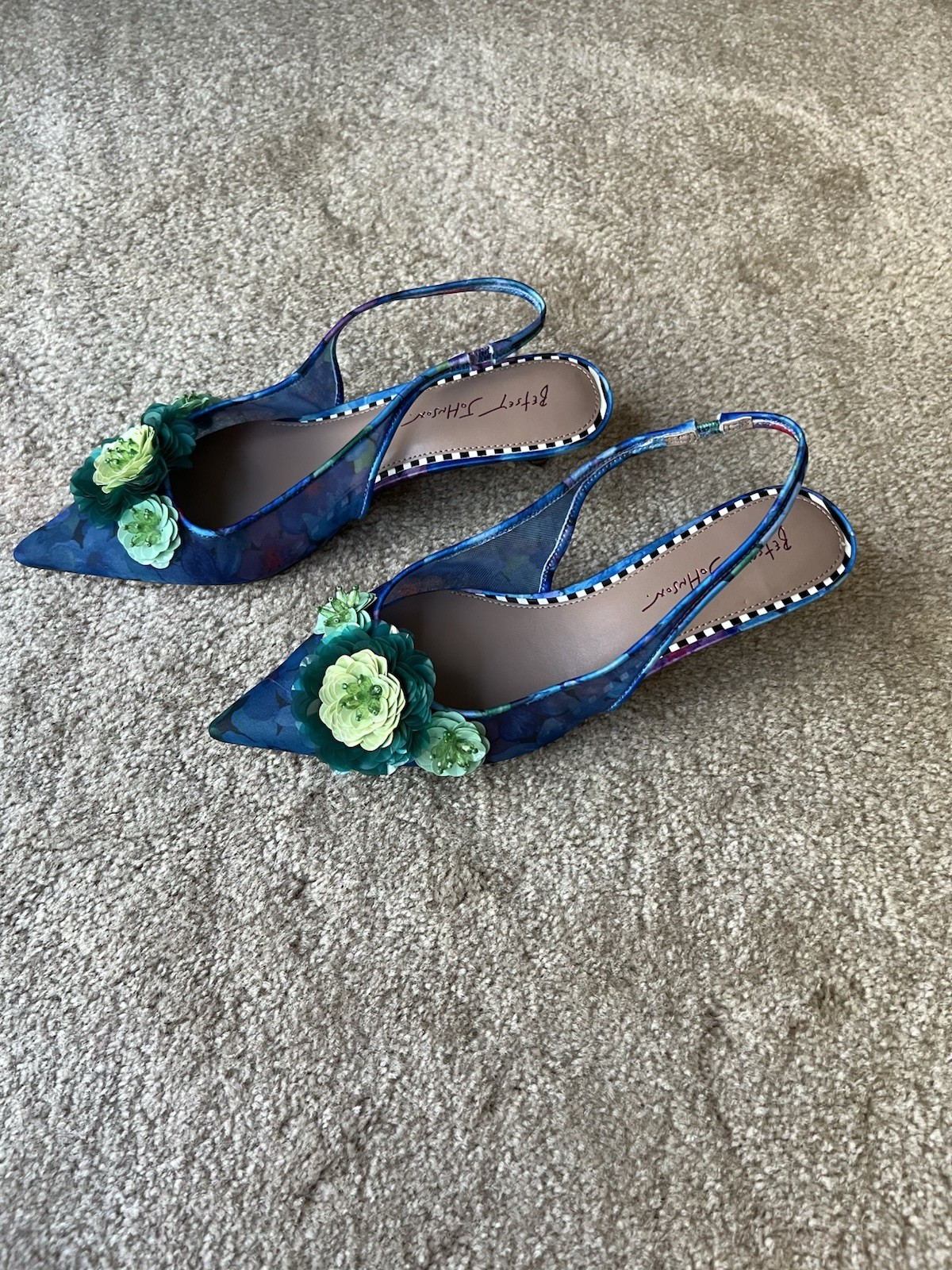Betsey Johnson Blue Green Floral Pointed Toe Slingback Heels Women 9 Pre-Owned