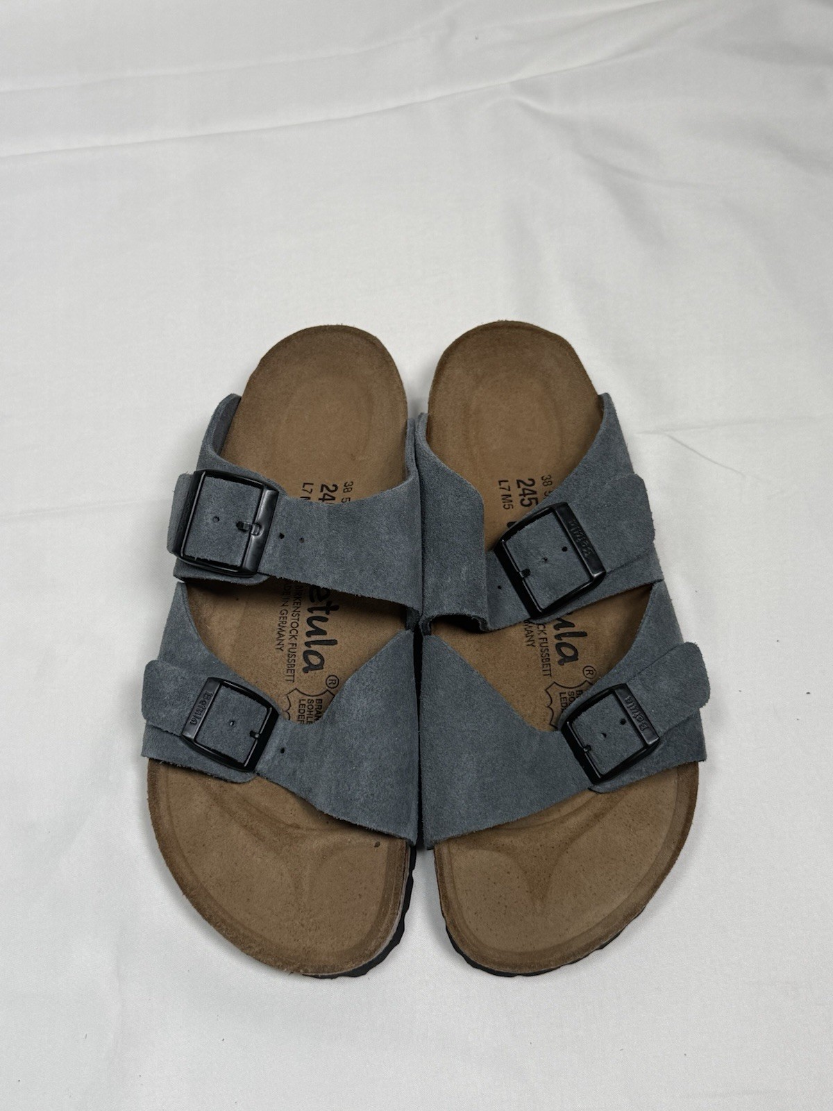 NEW Birkenstock Betula Samba Two Strap Sandal Grey Suede EU 38 L7 M9 Narrow