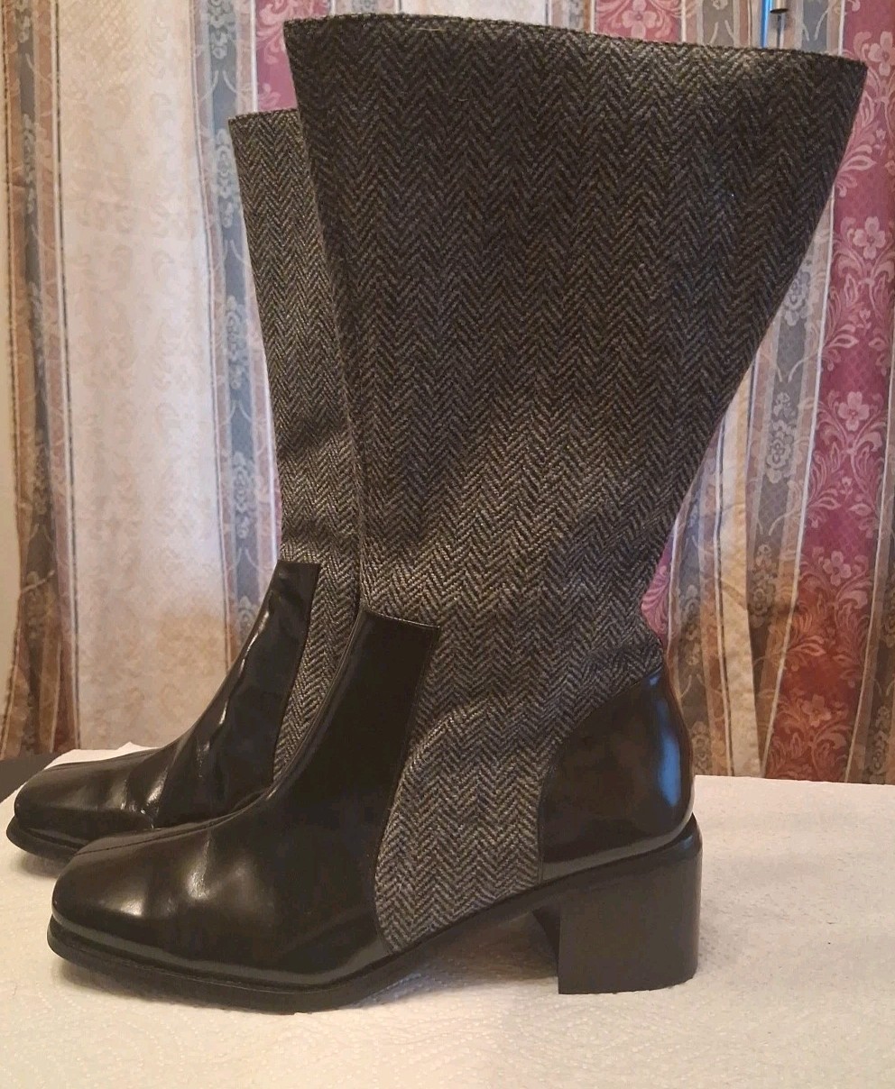 Baxter Wells Footwear Women’s Size 8 M Black Leather & Fabric Side Zipper Heel