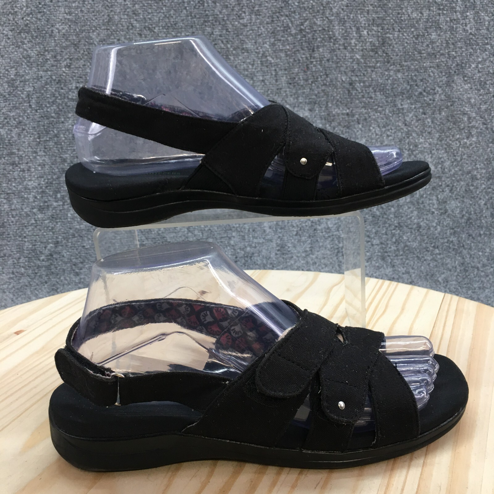 Grasshoppers Sandals Womens 6.5 W Beach Front Slingback Strappy Black Wedge