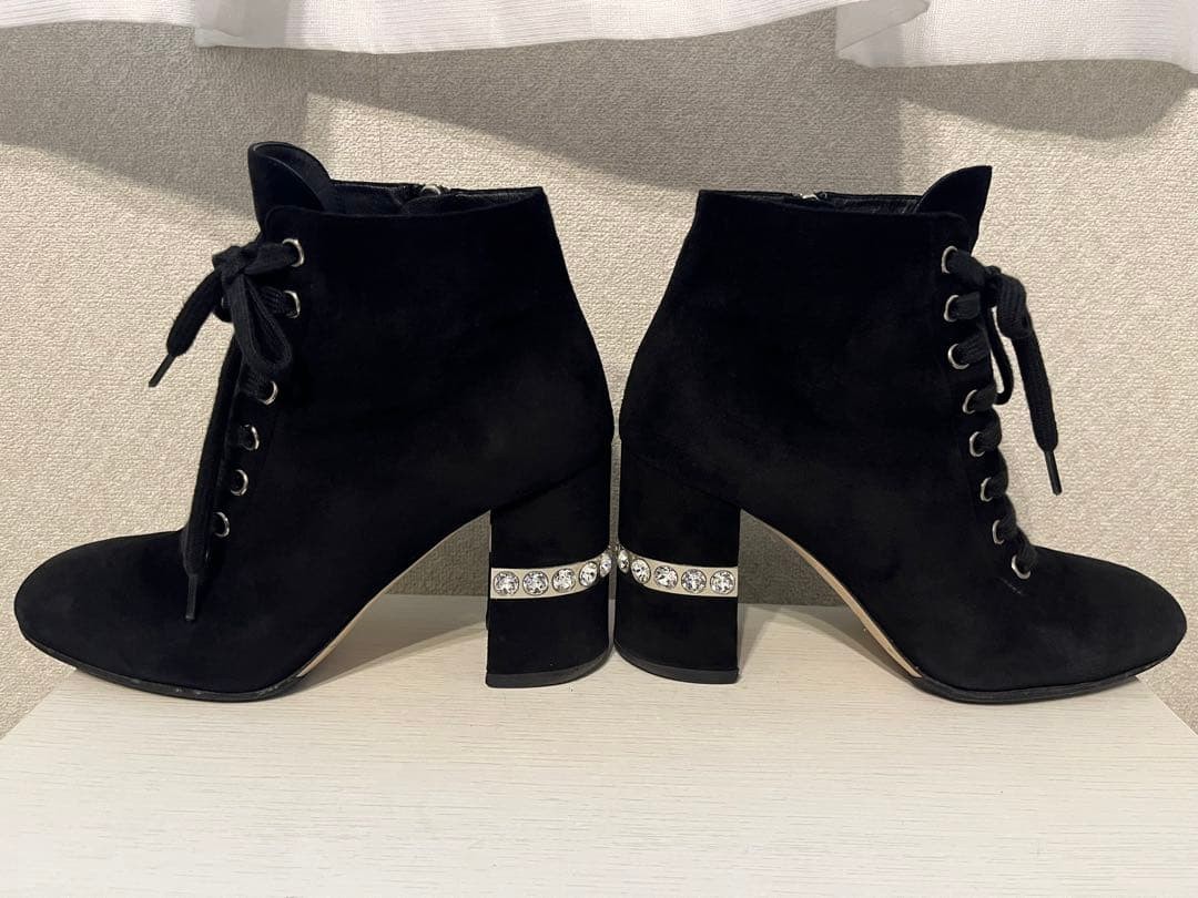 MIU MIU Short Boots Shoes Bijou EU 35.5 US 5.5 Suede Black Authentic
