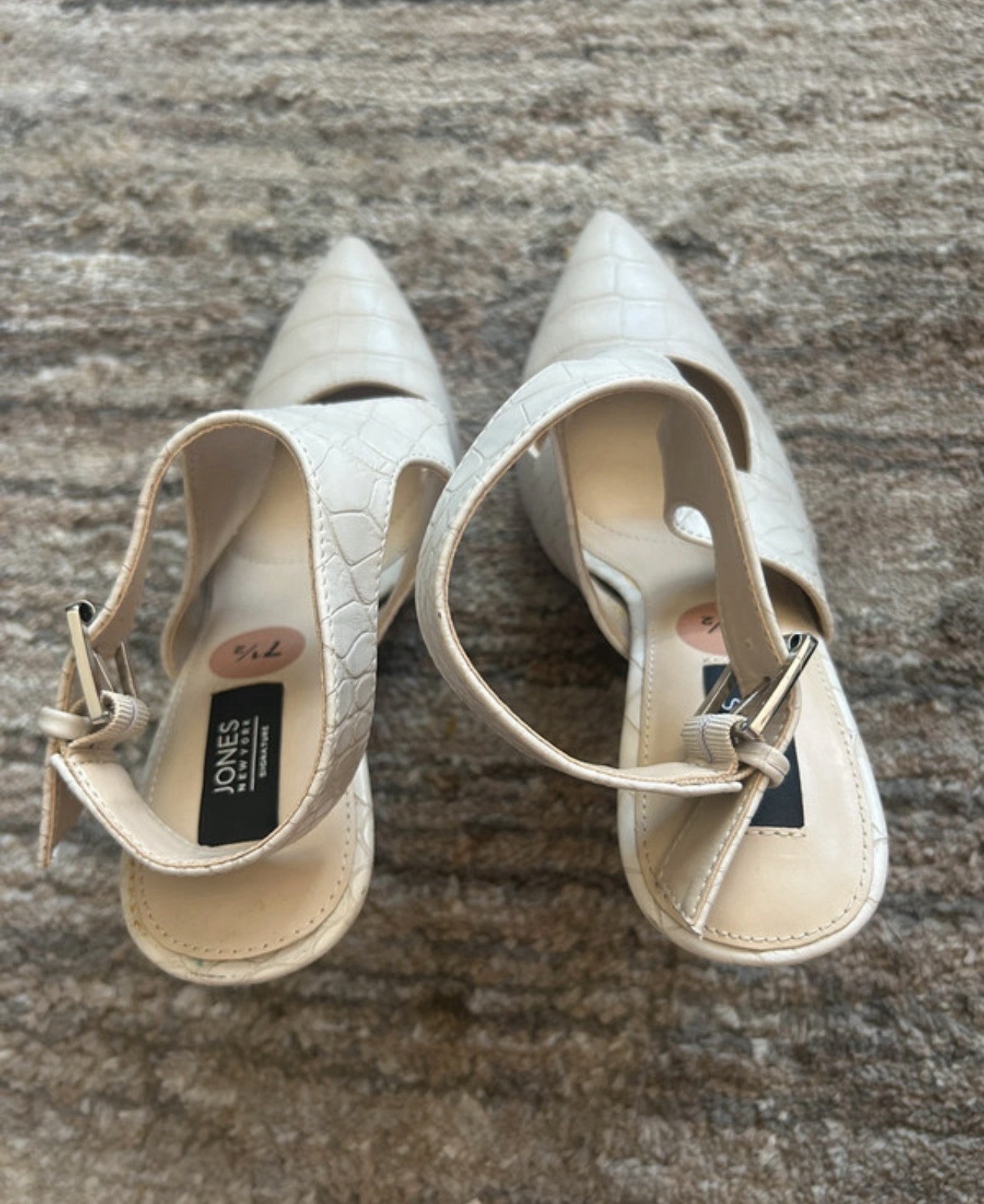 Jones New York Beige Leather Croc Embossed Pointed Toe Slingback Heels US 7.5
