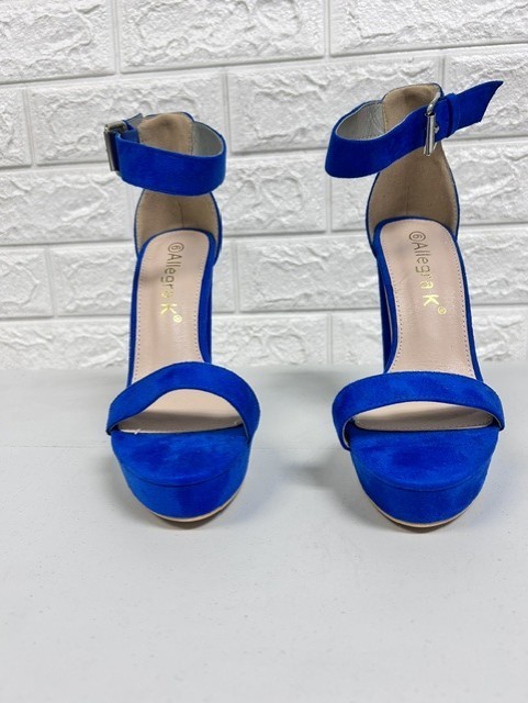 Blue Suede Ankle Strap High Heel Sandles Size 9