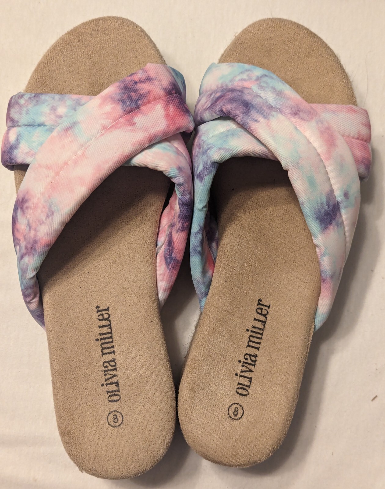 Olivia Miller Sandals Womens 8 Two X Strap Wedge Flip Flops Blue Pink