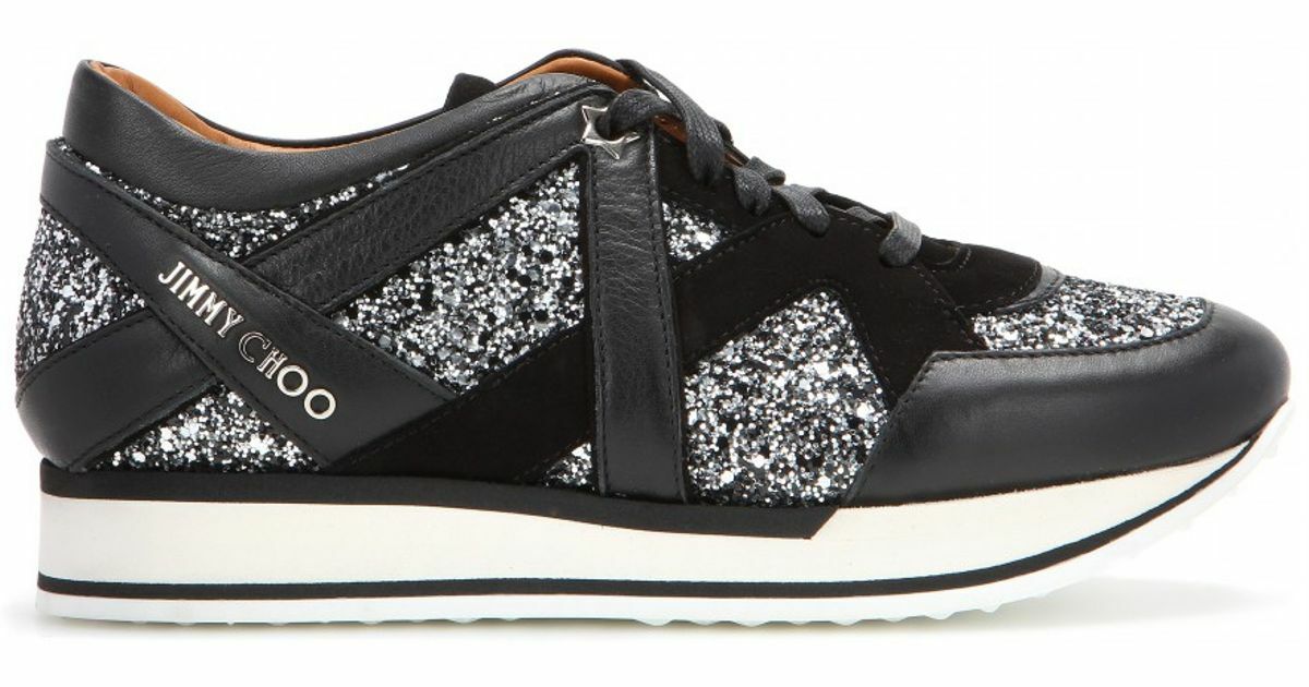 JIMMY CHOO LONDON Black Silver GLITTER LOGO SNEAKERS EU 38.5 I LOVE SHOES