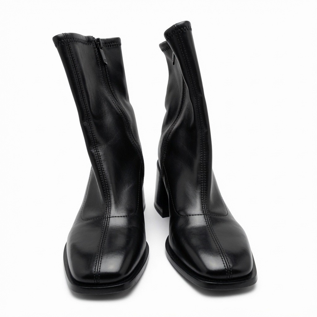 Sam Edelman «Wells» Black Leather Block Heel Boots Size 6M