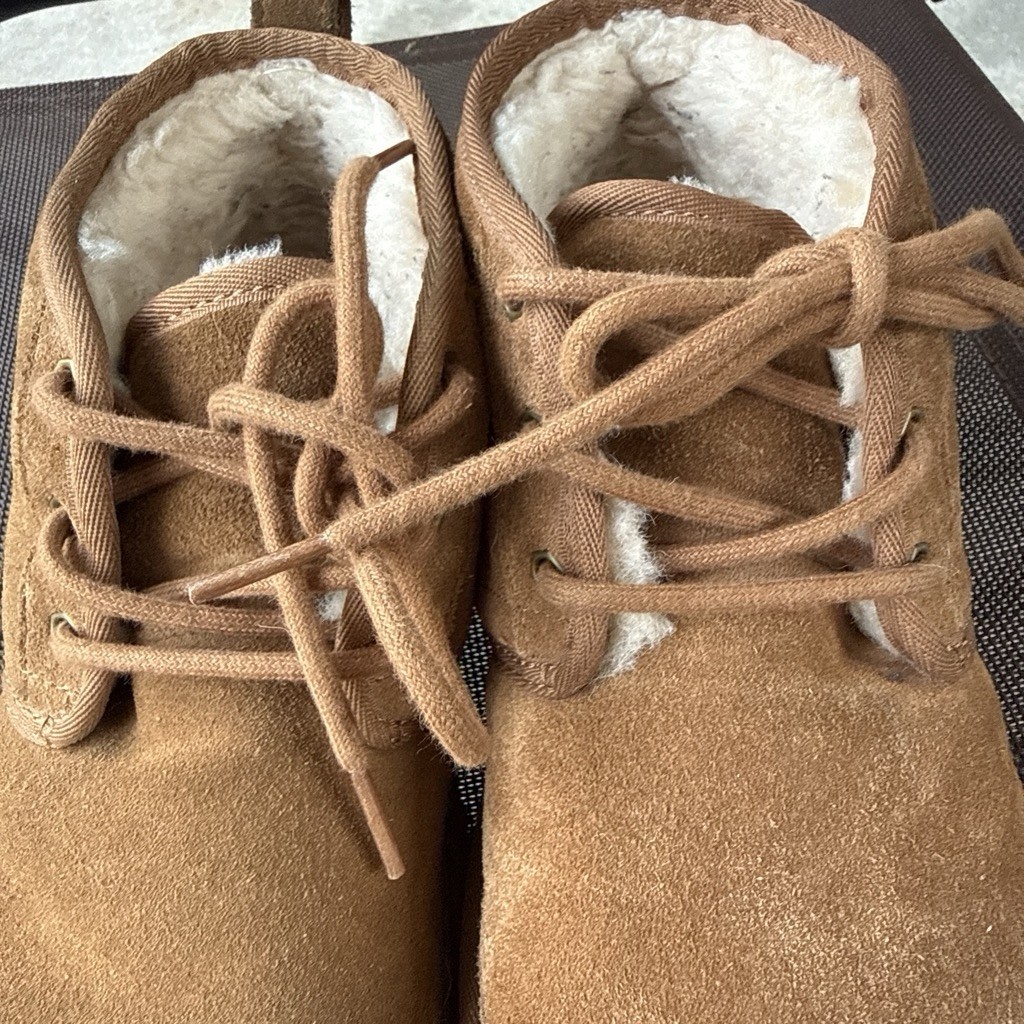 UGG Brown Suede Chukka Ankle Boots Lace-Up Lined Fur Trim Round Toe US 7