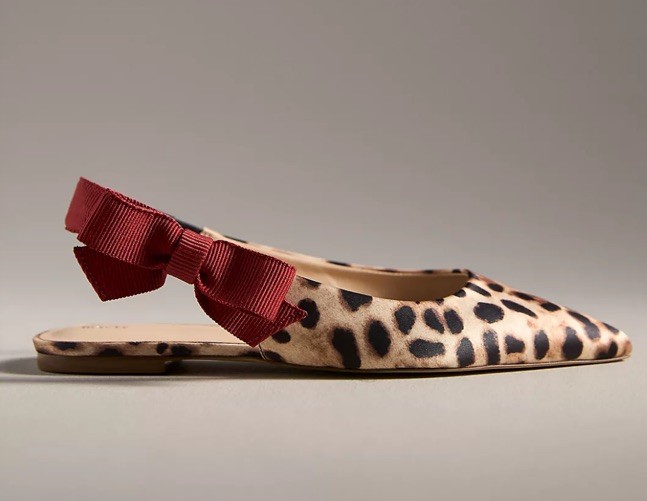 Anthropologie Maeve Side Bow Slingback Flats Women’s 7.5 Animal Satin Pointed