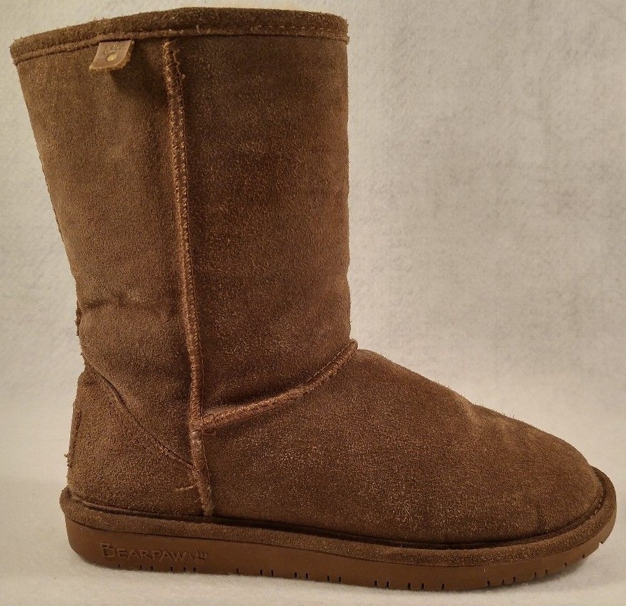 Bearpaw Bianca Short Tan Suede Sheepskin Wool Lined Boots M-608W Women’s Size 6