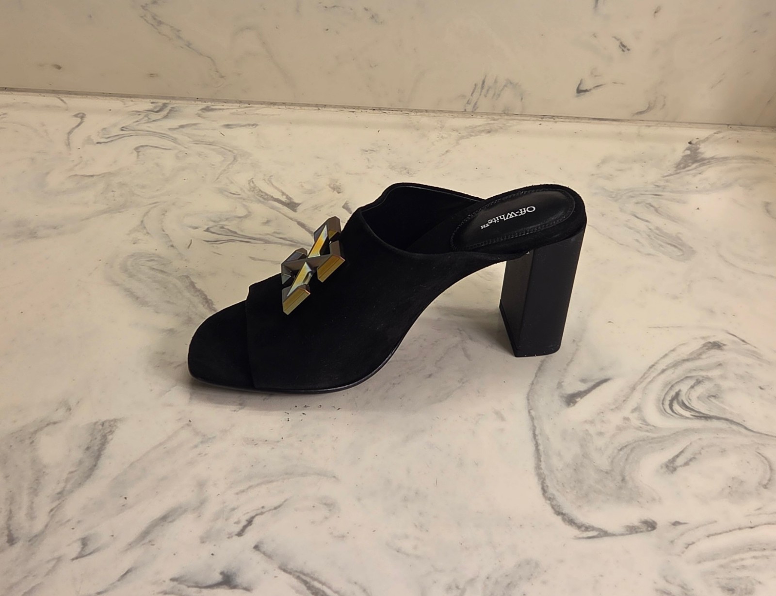 New! Off-White ‘Arrows Sabot’ Sandals Black Suede Womens 6 US 36 Eur. MSRP $900