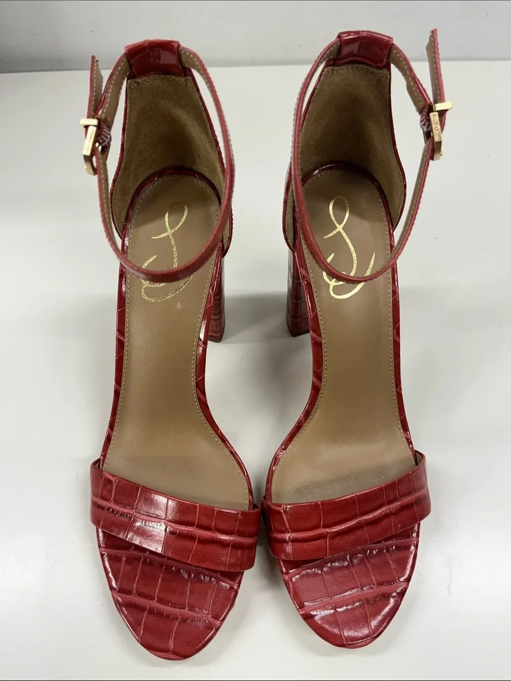 New Sam Edelman Yaro Block Heel Sandal in Red Croc Size 9