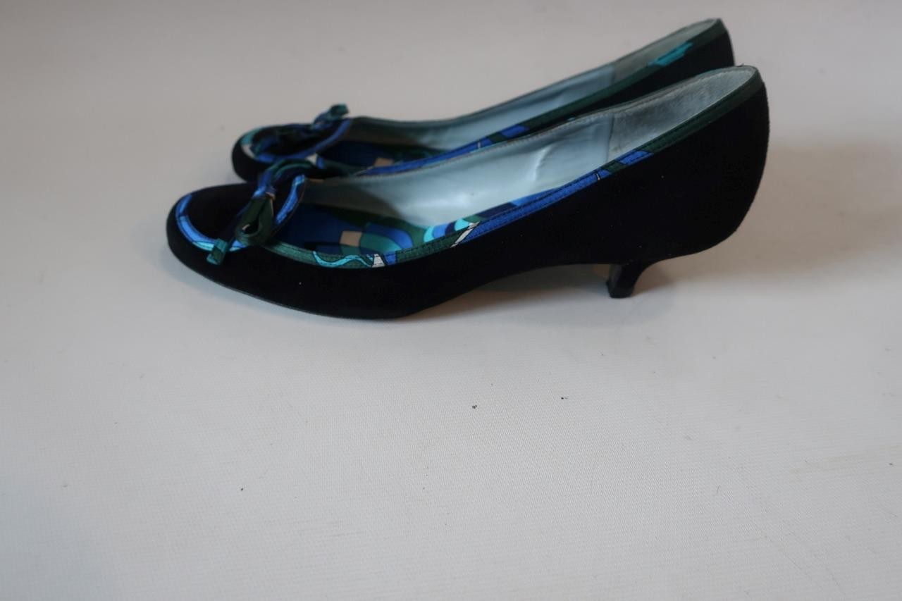 Womens Emilio Pucci Black Suede Blue, Green Trim Shoes 36 EUR/ US 6