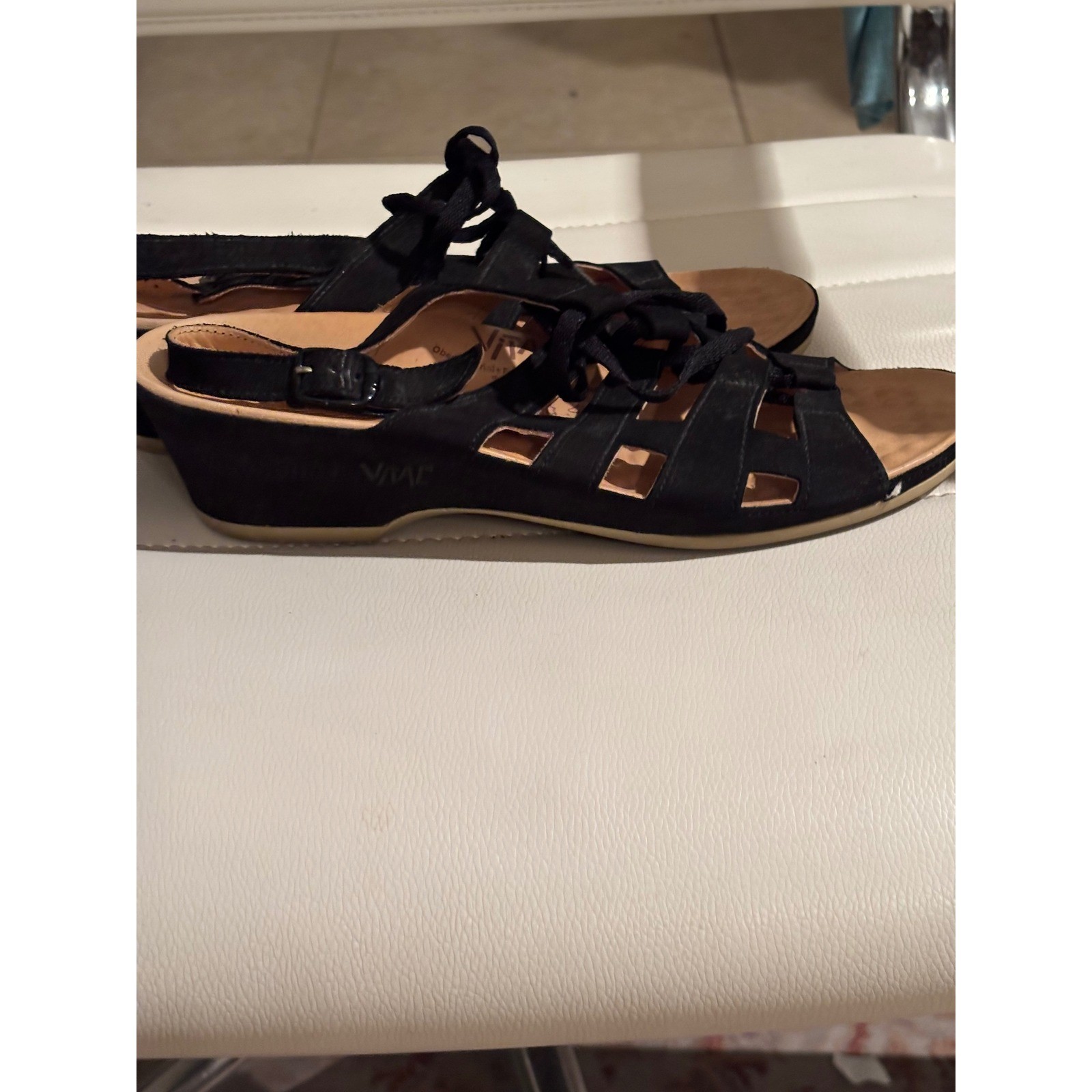 VITAL Black Suede Lace Up Wedge Sandals Women’s Size 38 US 7.5 Made in Austria