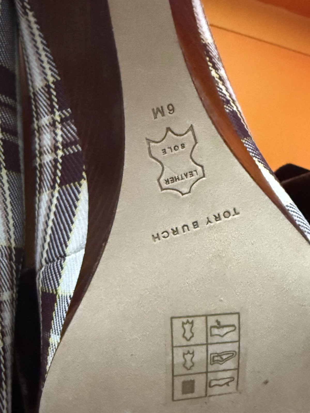 Tory Burch Women’s Brown/White Plaid Slip-On Peep Toe Bow Stiletto Pump Heels 9