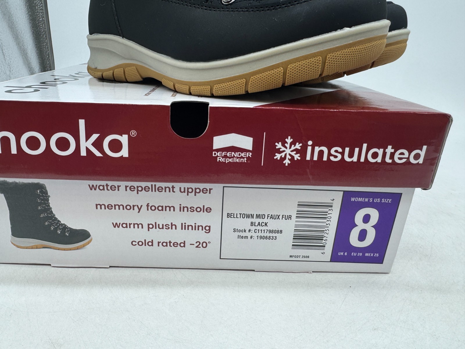 Chooka Belltown Winter Boots Women’s Black Round Toe Insulated Mid Faux Fur – 8
