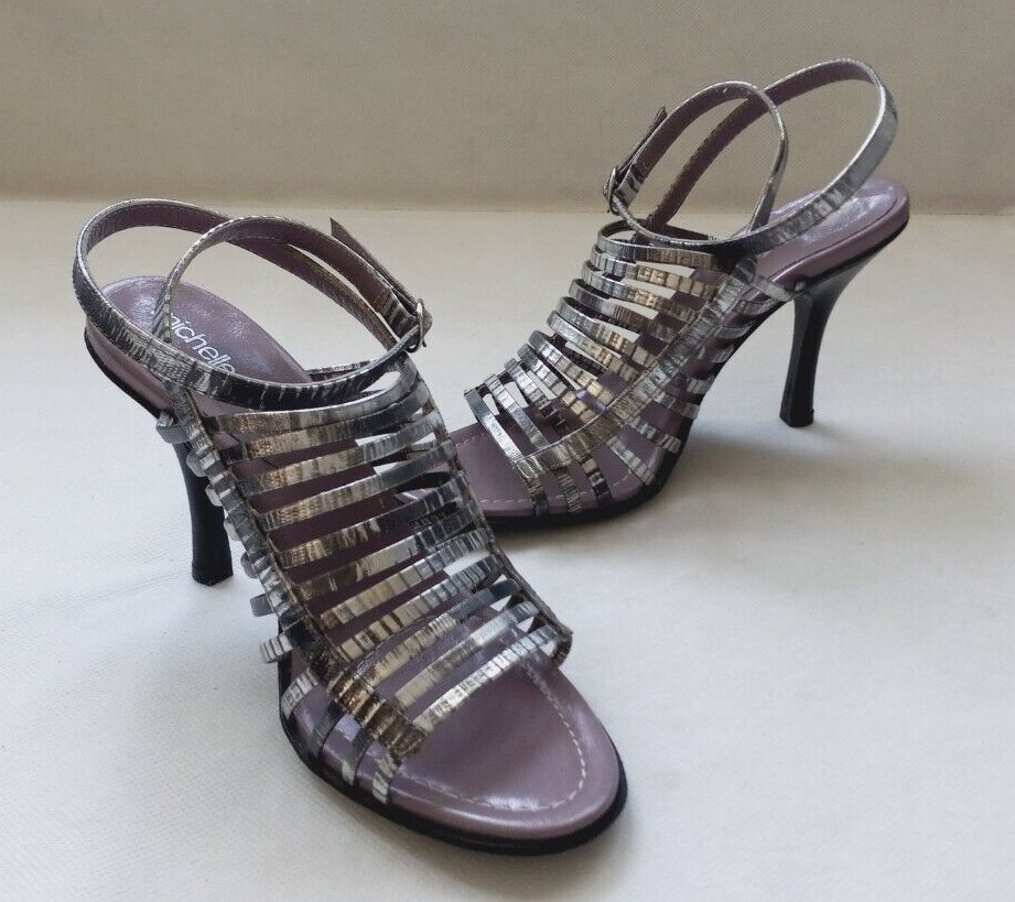 Michelle.K Women’s size US 7/37 Silve Leather Ankle Strap High Heel