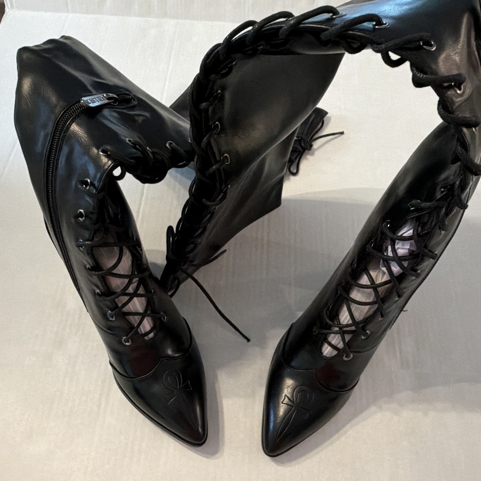 Killstar Occult Luxury Ankh Eveninghill Black Knee High Lace-Up Boots US 8