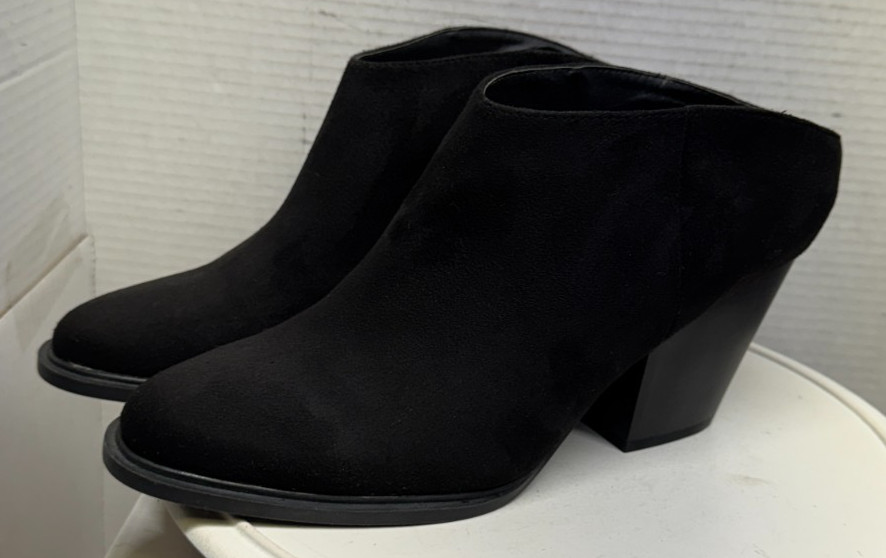Trash Black Ankle Booties boots Shoe 3.25″ Heels Womens size 10 42.5 Slip on
