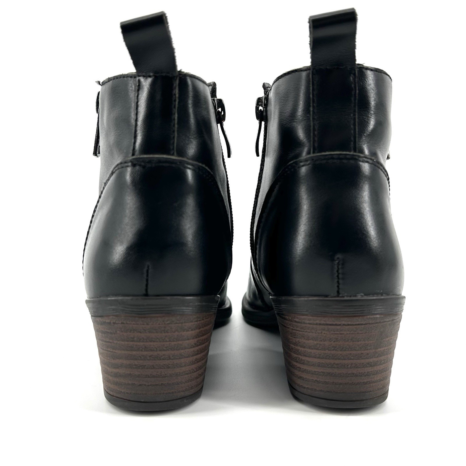 Vepose New York Black Ankle Boots Womens 7 Side Zip Stacked Heel Minimalist