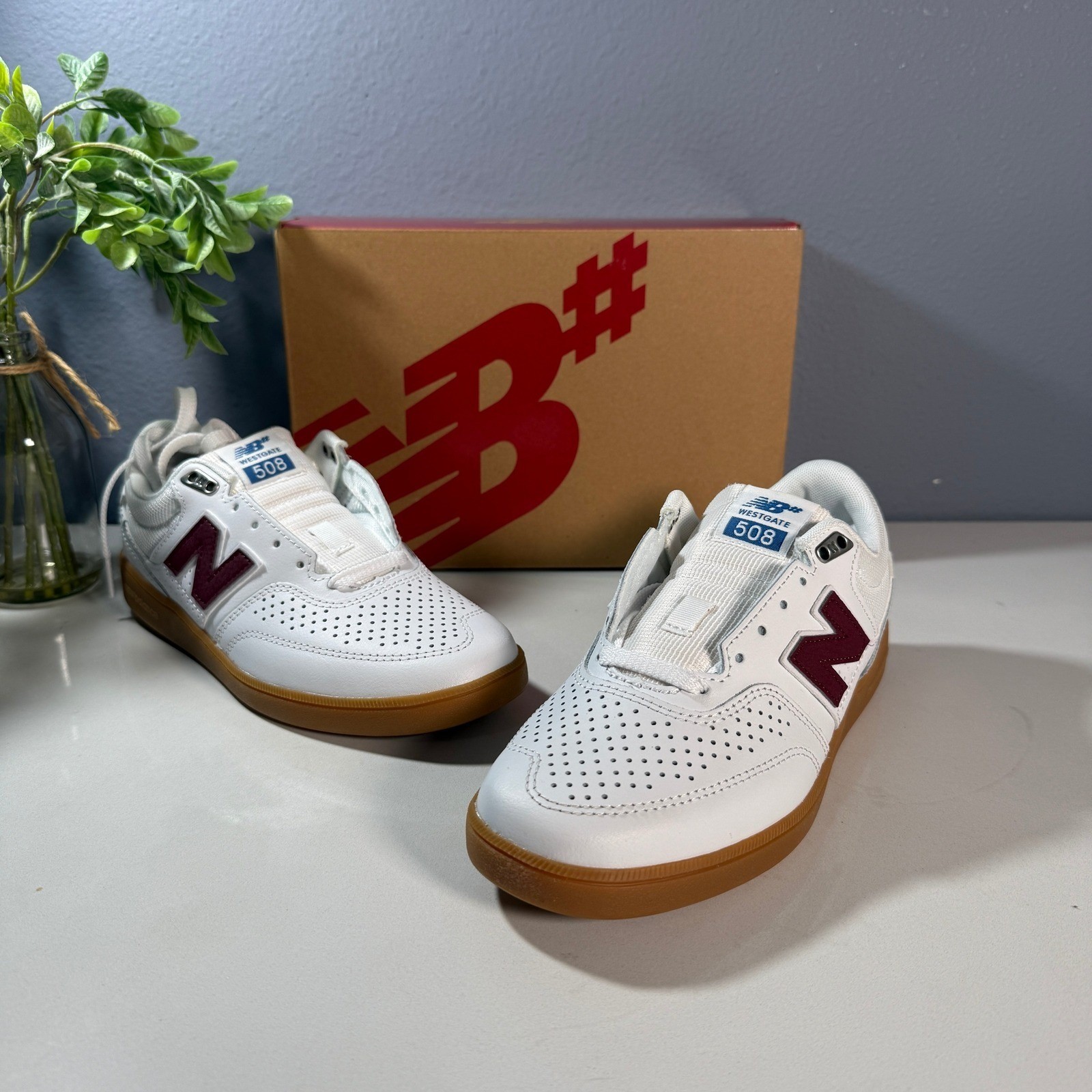 New Balance NB Numeric Brandon Westgate 508 Leather Shoes White Red Women 7