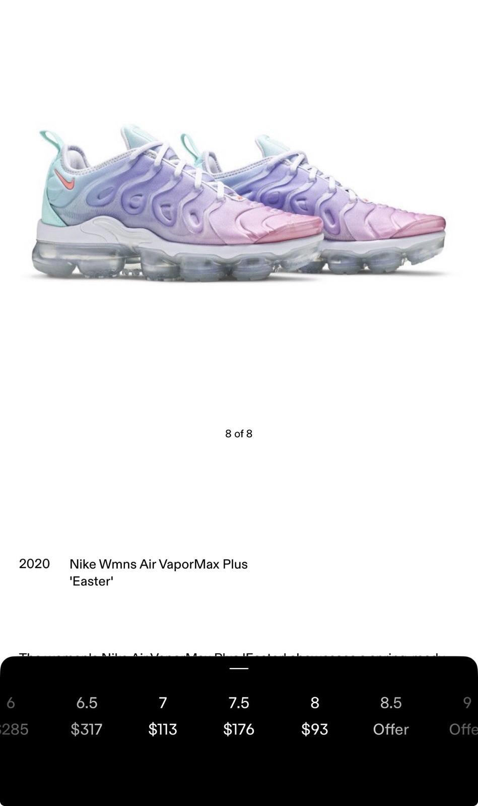 Nike Women’s Air VaporMax Plus ‘Easter’ Size 7.5