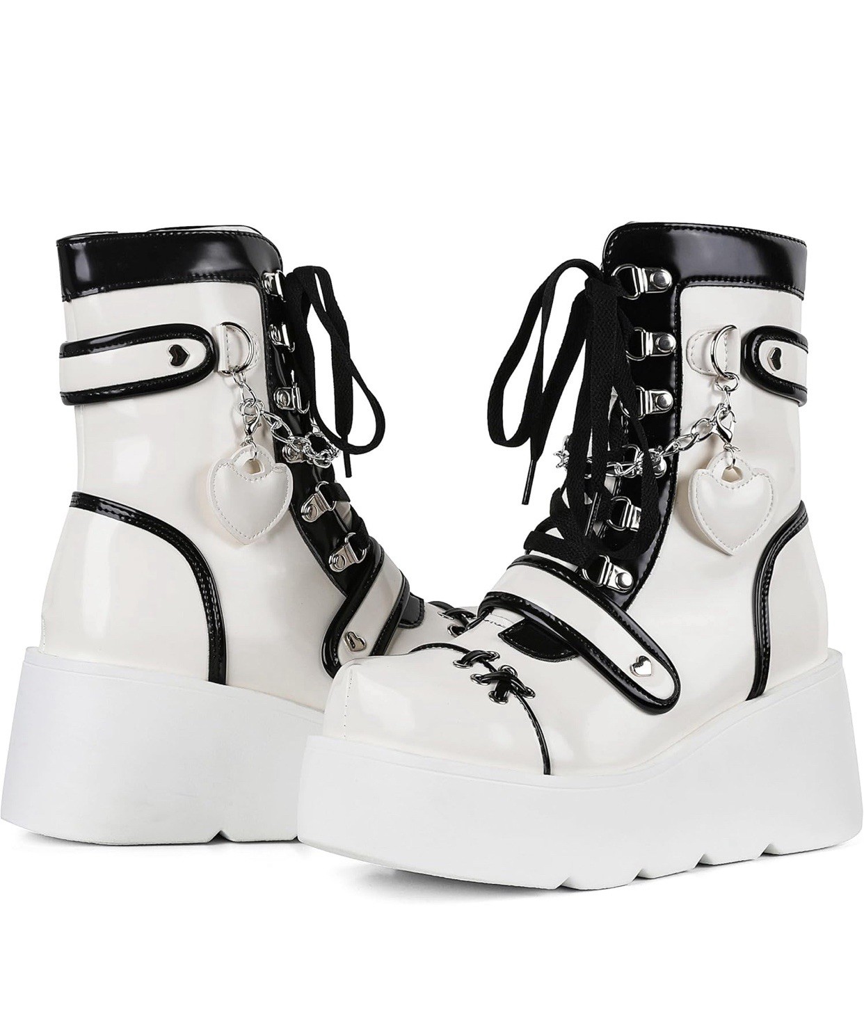 Platform Rock Thick-soled Boots Heart-shaped Cross Metal Punk Style Womens Sz. 8