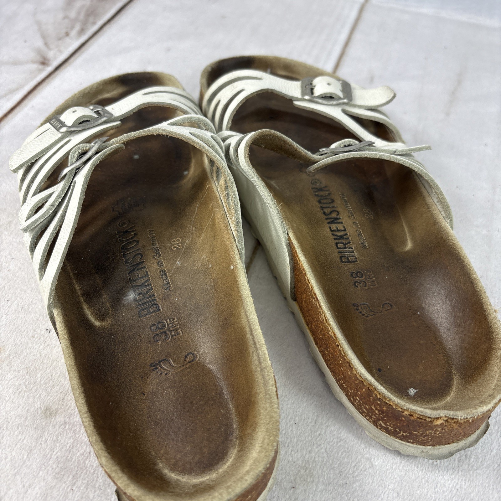 Birkenstock Granada L7 M5 38 240 Silver Leather Slip On Sandals