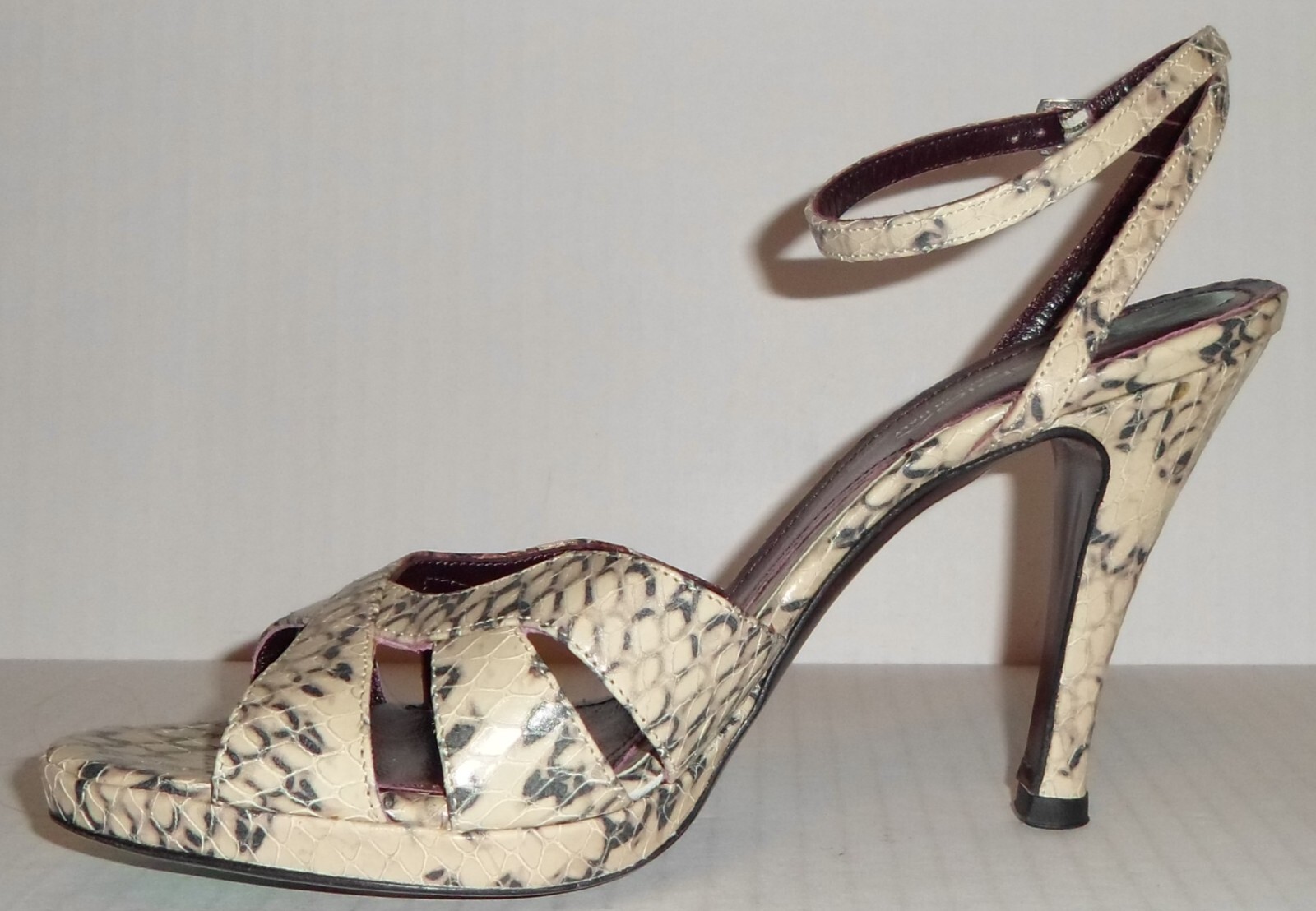 VIA SPIGA Snake Embossed Leather Ankle Wrap Shoes 8M ITALY