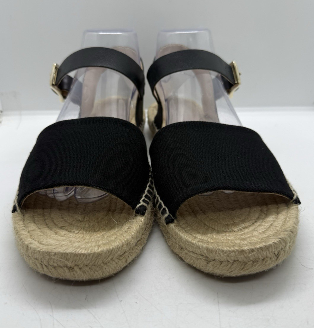 J.Crew Ankle Strap Espadrilles Black Textile Leather Sz 10 BT392 Spain Beach