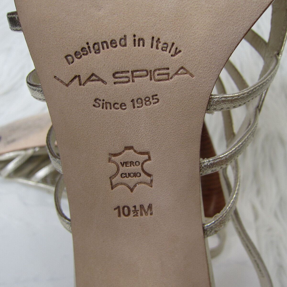 Via Spiga Strappy Metallic White Gold Sandals Heels Size 10.5 M