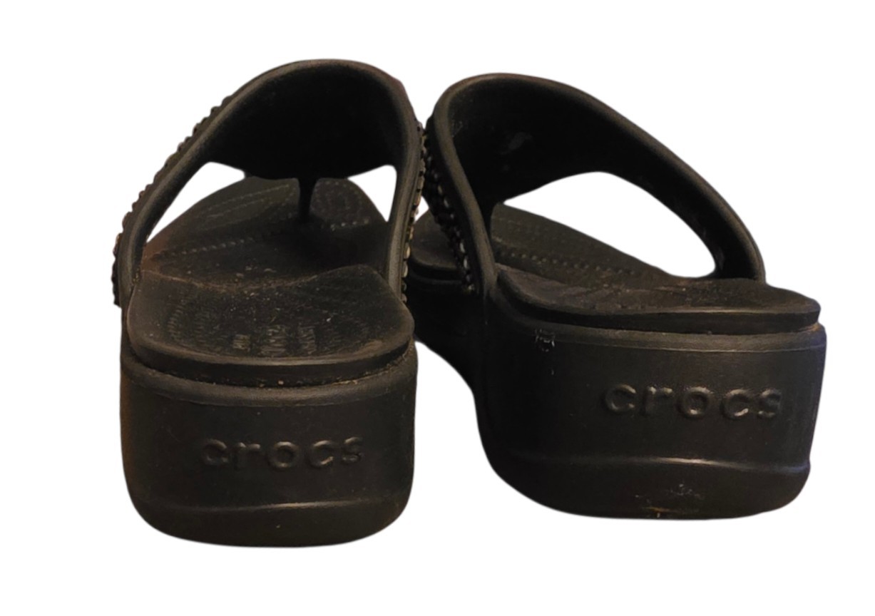 CROCS Dual Comfort Monterey Diamante Wedge Flip Flops Black Women 9 Y2K Resort
