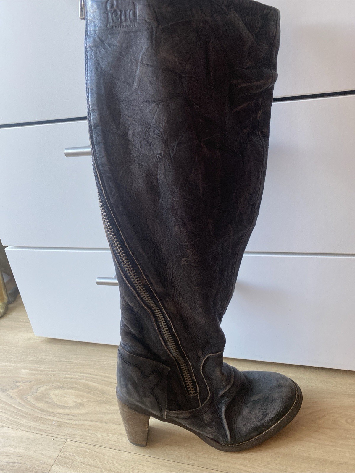 Designer boots winter boots 39 real leather grey biker boots women heel