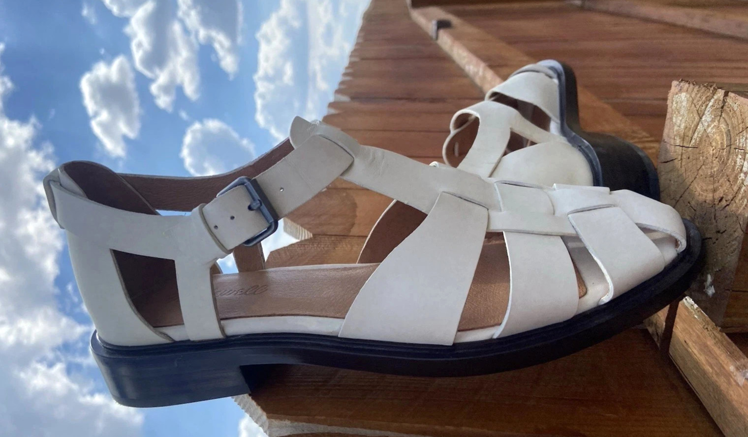 Madewell shoes Rina Fisherman Leather Flat Sandals White Ivory Mom Womens Size 9