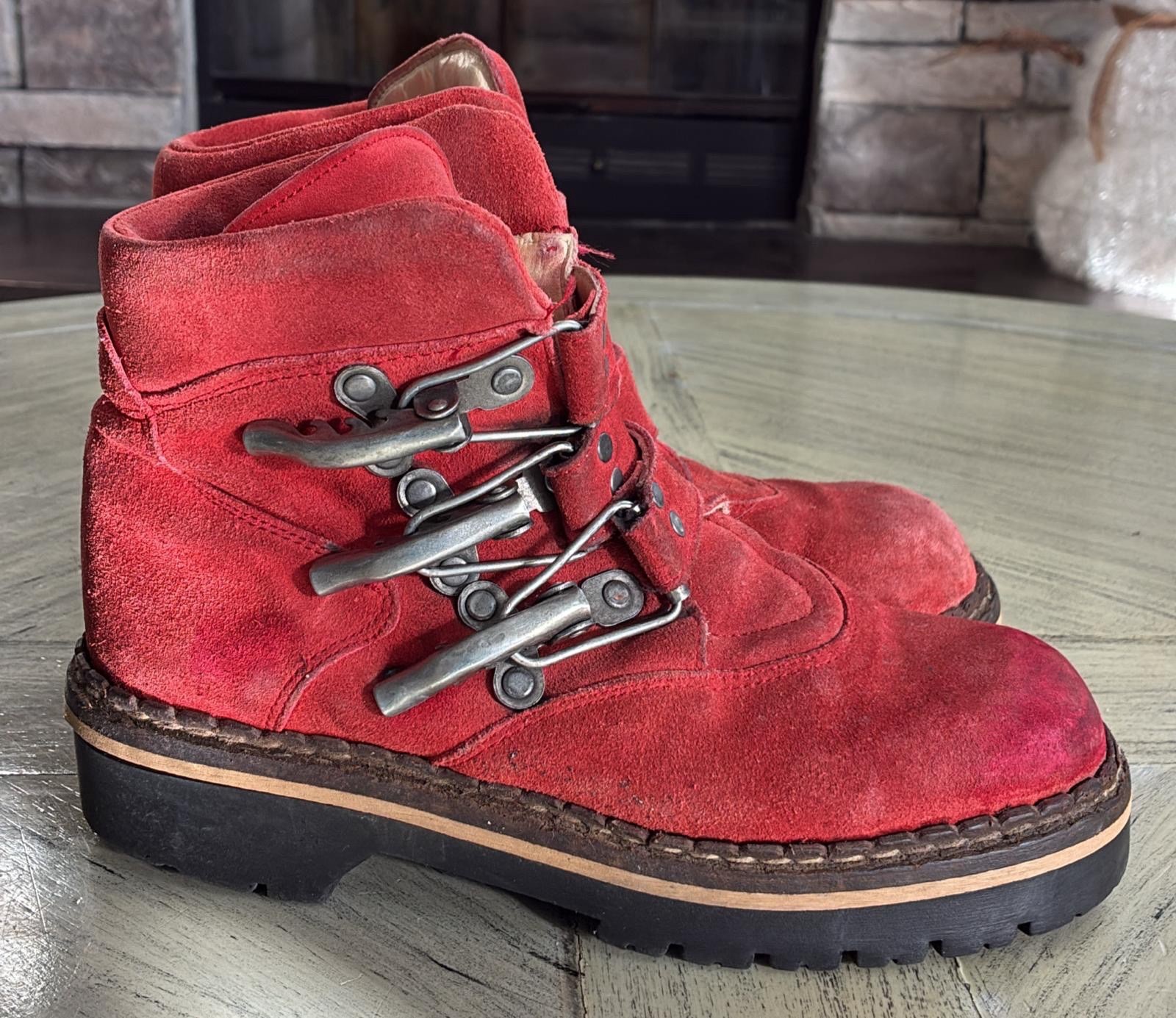 GEIER WALLY Austria Red Suede Metal Buckle Combat Boots Hiking Womens Size 7