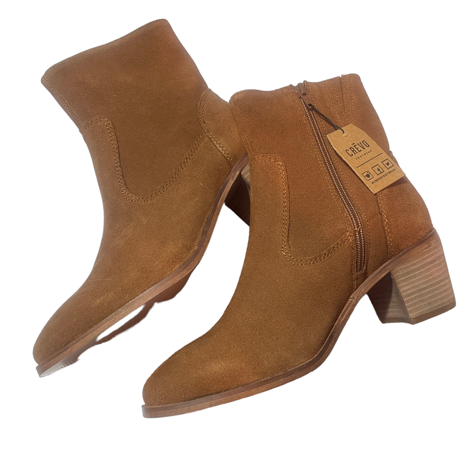 CREVO NEW Brown Suede Boots 10 Simple Unlined Mid Boot Chestnut