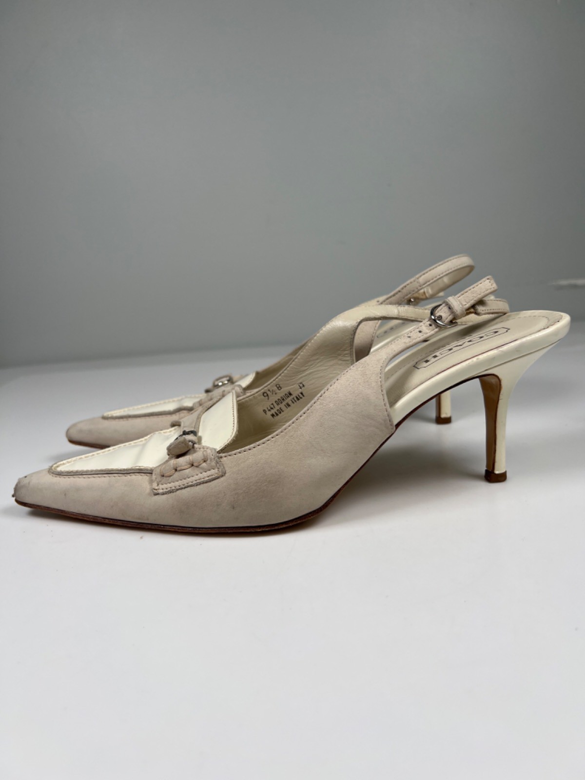 Coach Women’s White/Gray Adrian Pointed Toe Slingback Heels – 9.5B